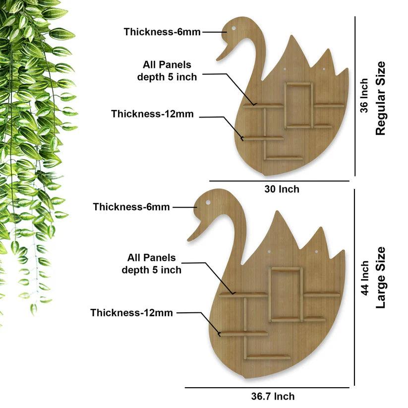 Designer Swan Shape Backlit Wooden LED Light Wall Shelf with Oak Finish - Decor Mantra 