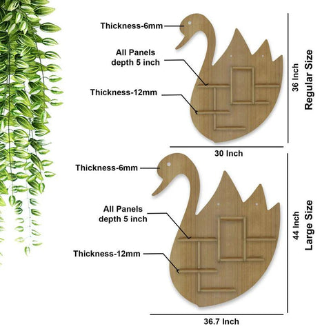 Designer Swan Shape Backlit Wooden LED Light Wall Shelf with Oak Finish - Decor Mantra 