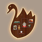 Designer Swan Shape Backlit Wooden LED Light Wall Shelf with Walnut Finish - Decor Mantra 
