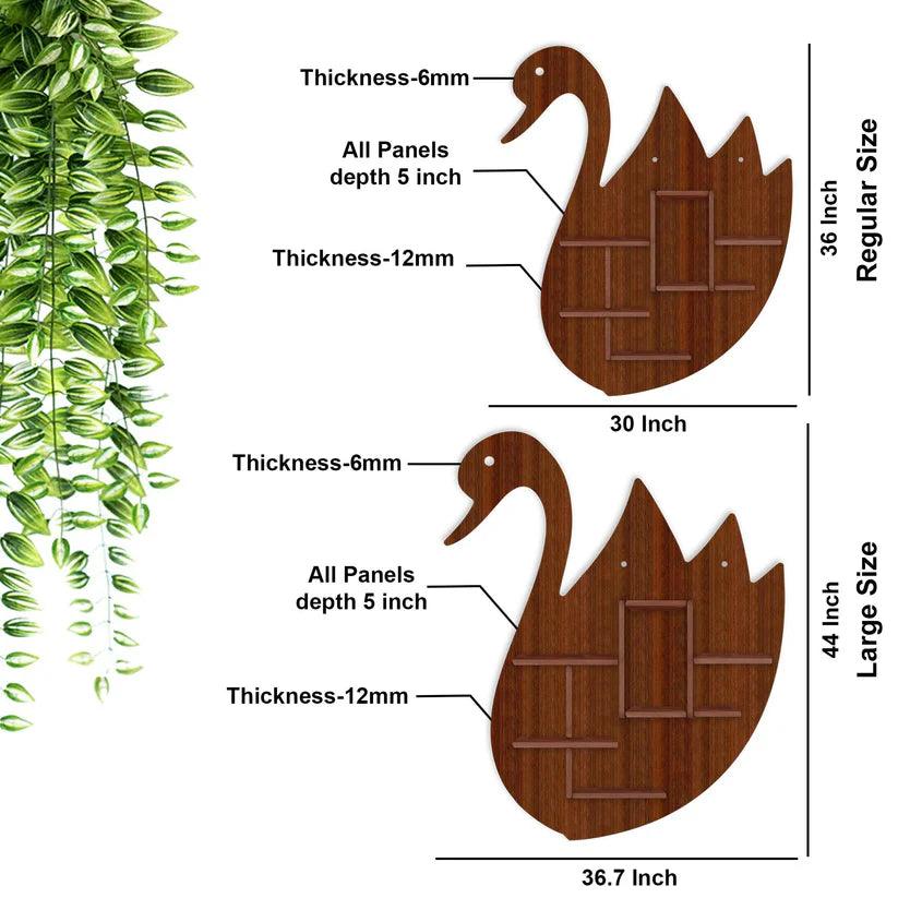 Designer Swan Shape Backlit Wooden LED Light Wall Shelf with Walnut Finish - Decor Mantra 