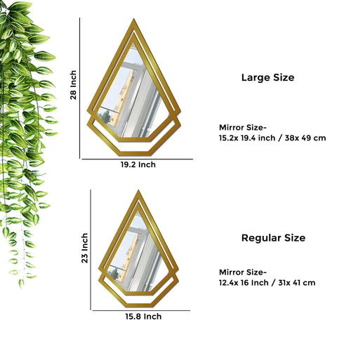 Double Kite Shape Unique Design Wooden Wall Mirror With Gold Texture - Decor Mantra 