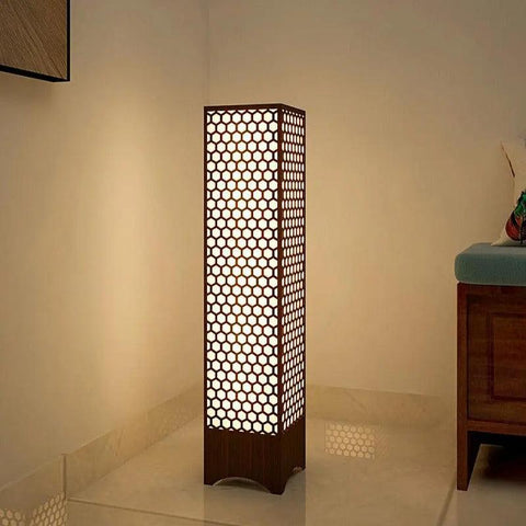Honey Comb Design Wooden Floor Lamp For Living Room, Bedroom - Decor Mantra 