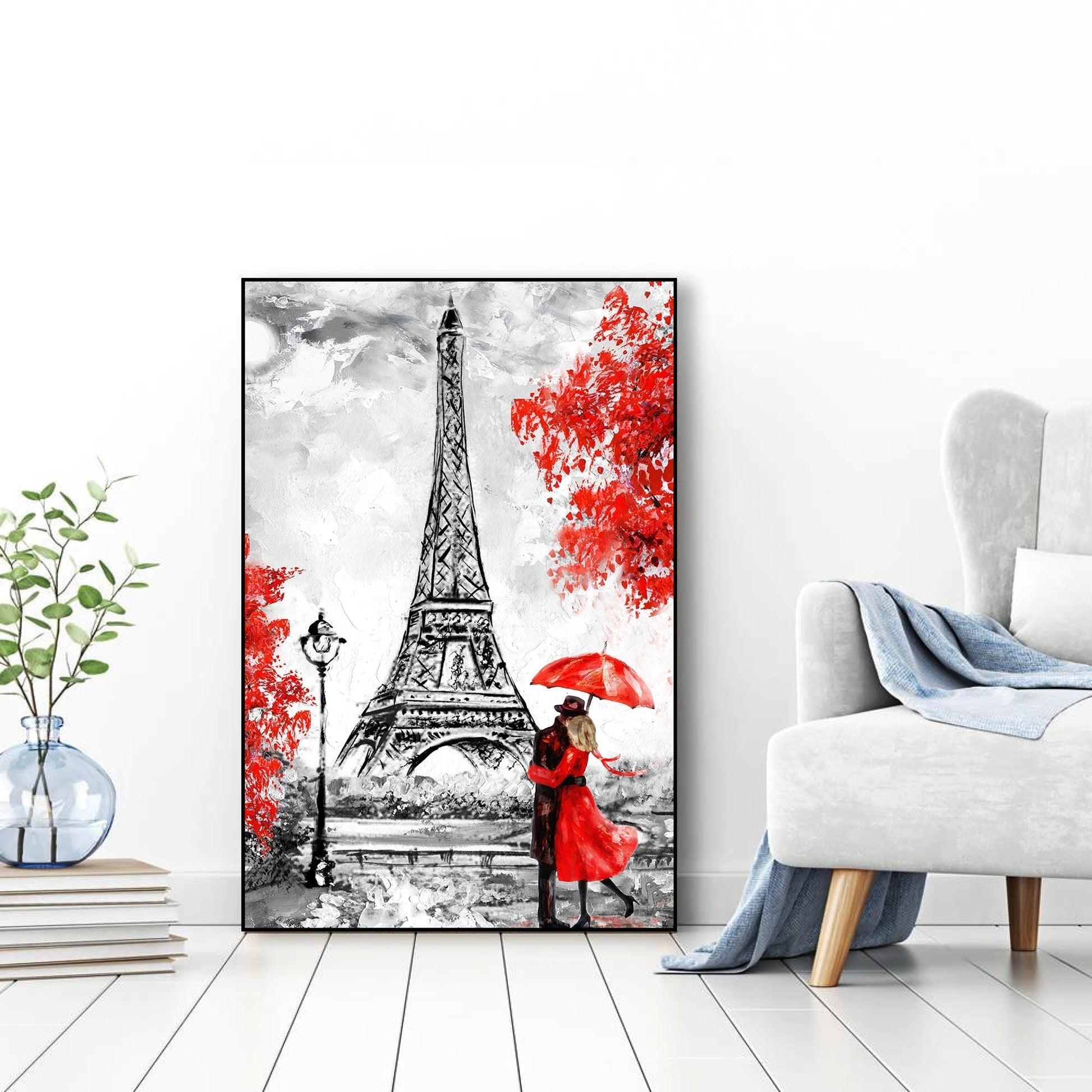 Couple at Eiffel Tower Floating Canvas Wall Painting - Decor Mantra 