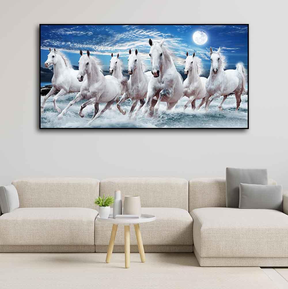 Seven Running Horses Wall Painting in Water - Decor Mantra 