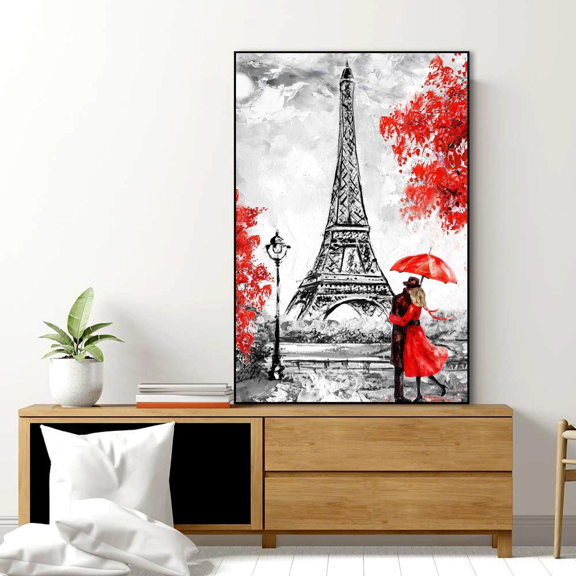 Couple at Eiffel Tower Floating Canvas Wall Painting - Decor Mantra 