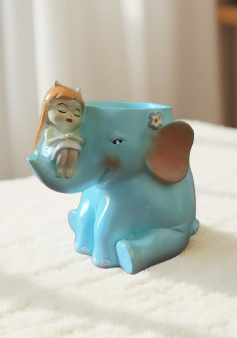 Cute Girl on Elephant Resin Planter Pot 