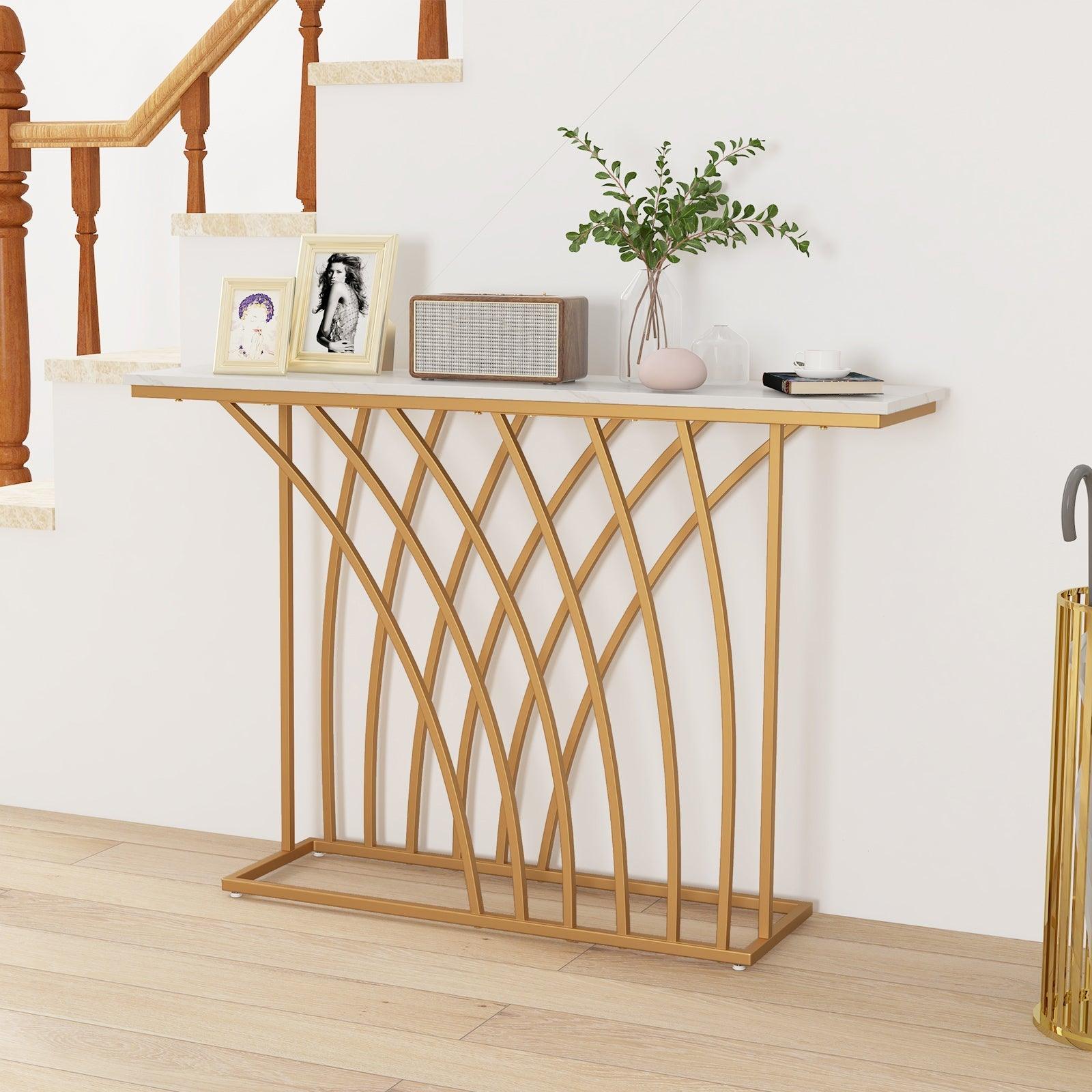 Console Table with Porcelain Top and Metal Frame - Decor Mantra 