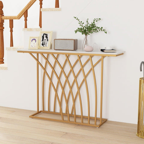 Console Table with Porcelain Top and Metal Frame - Decor Mantra 