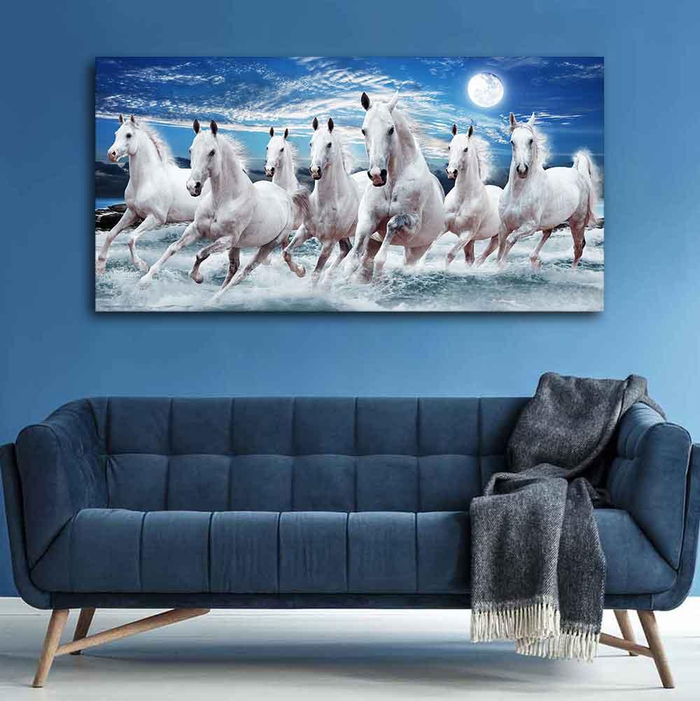 Seven Running Horses Wall Painting in Water - Decor Mantra 
