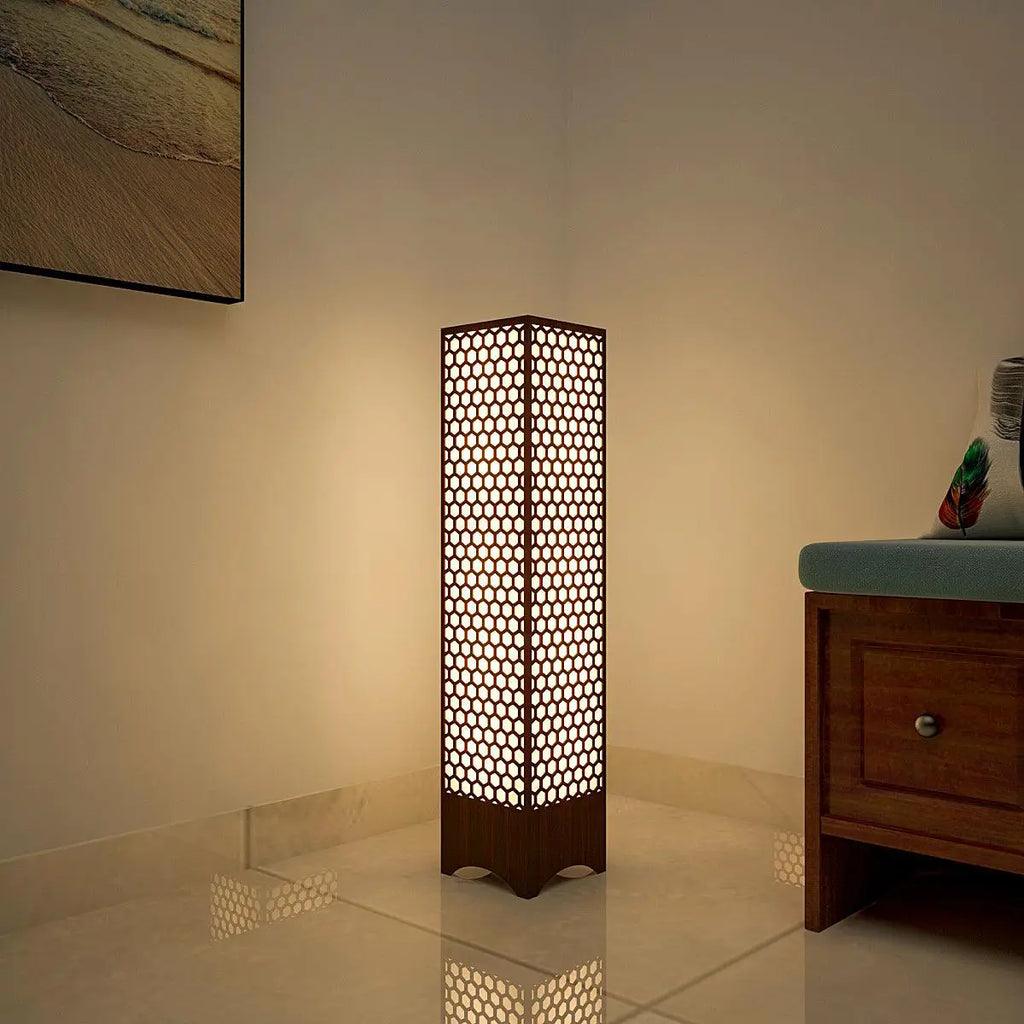 Honey Comb Design Wooden Floor Lamp For Living Room, Bedroom - Decor Mantra 