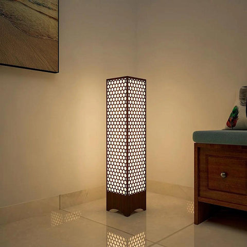 Honey Comb Design Wooden Floor Lamp For Living Room, Bedroom - Decor Mantra 