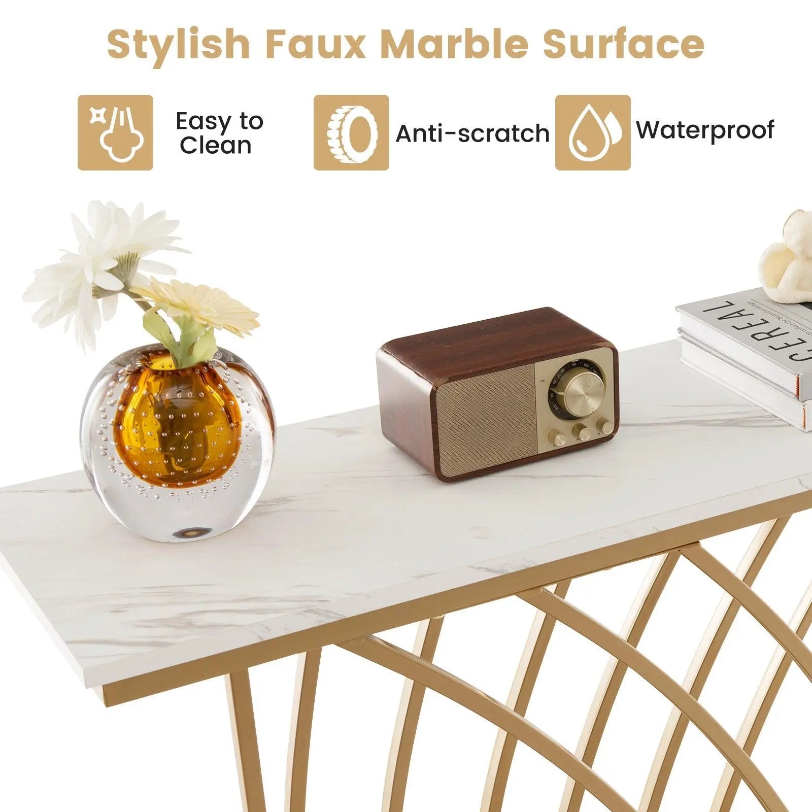 Console Table with Porcelain Top and Metal Frame - Decor Mantra 