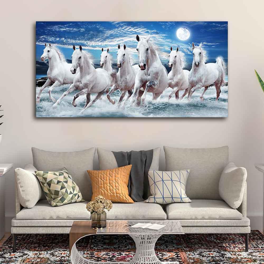 Seven Running Horses Wall Painting in Water - Decor Mantra 