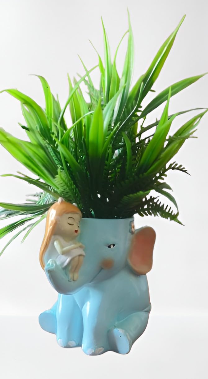 Cute Girl on Elephant Resin Planter Pot 