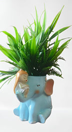 Cute Girl on Elephant Resin Planter Pot 