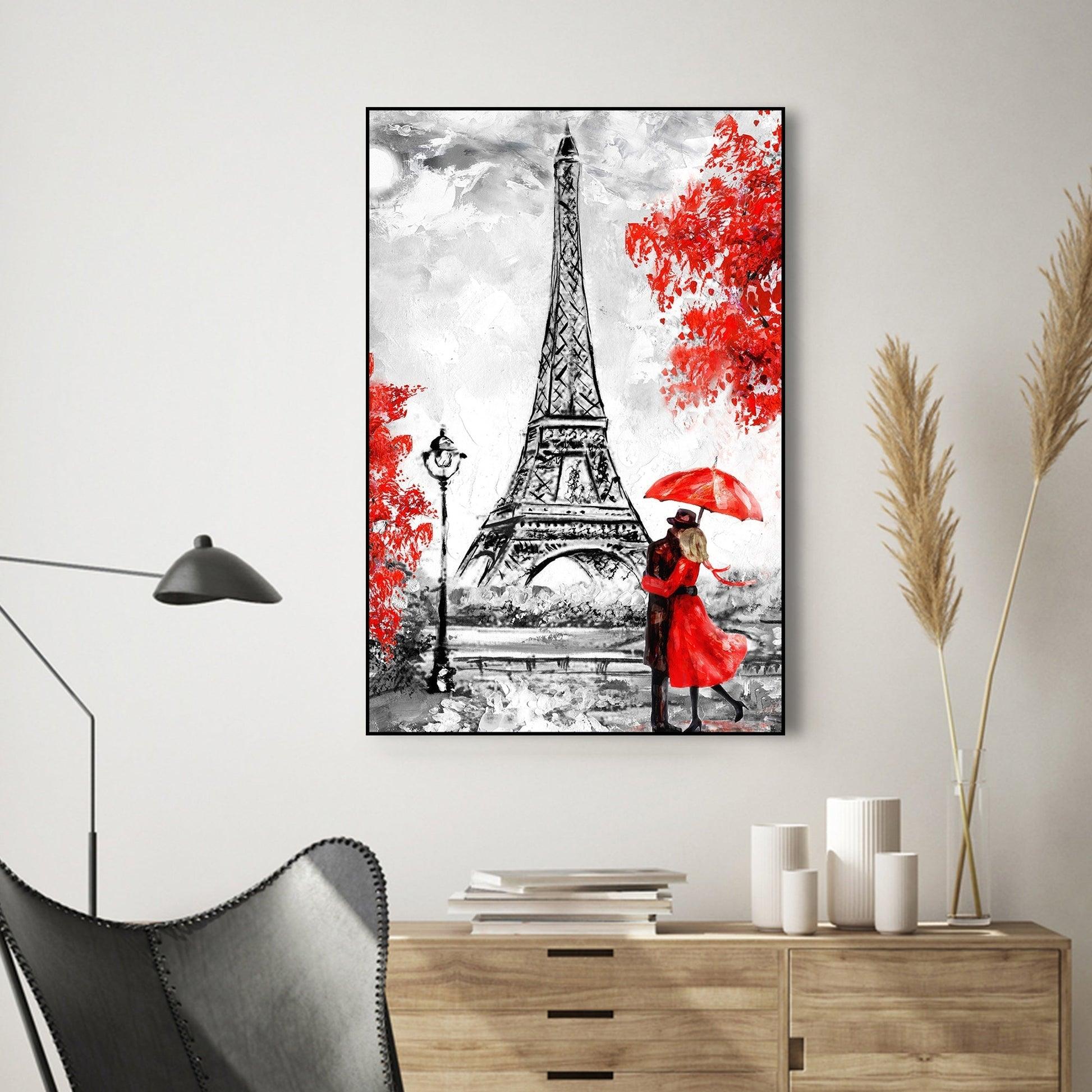 Couple at Eiffel Tower Floating Canvas Wall Painting - Decor Mantra 