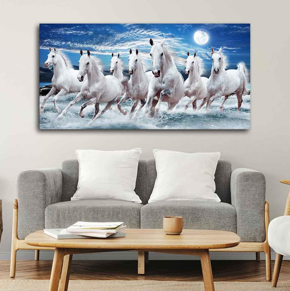 Seven Running Horses Wall Painting in Water - Decor Mantra 