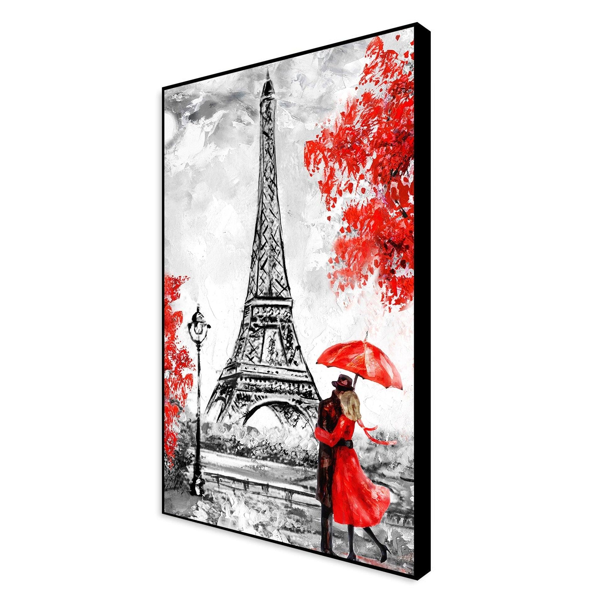 Couple at Eiffel Tower Floating Canvas Wall Painting - Decor Mantra 