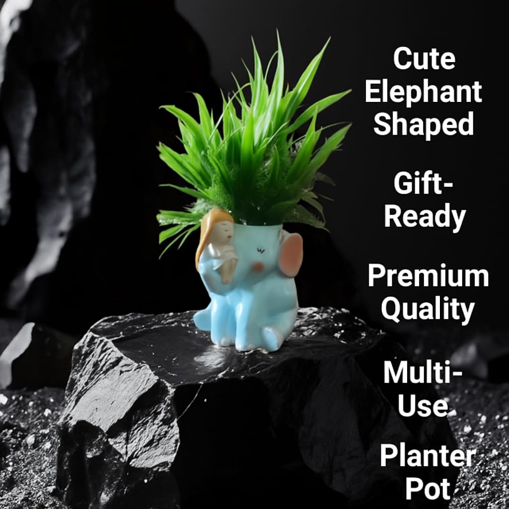 Cute Girl on Elephant Resin Planter Pot 