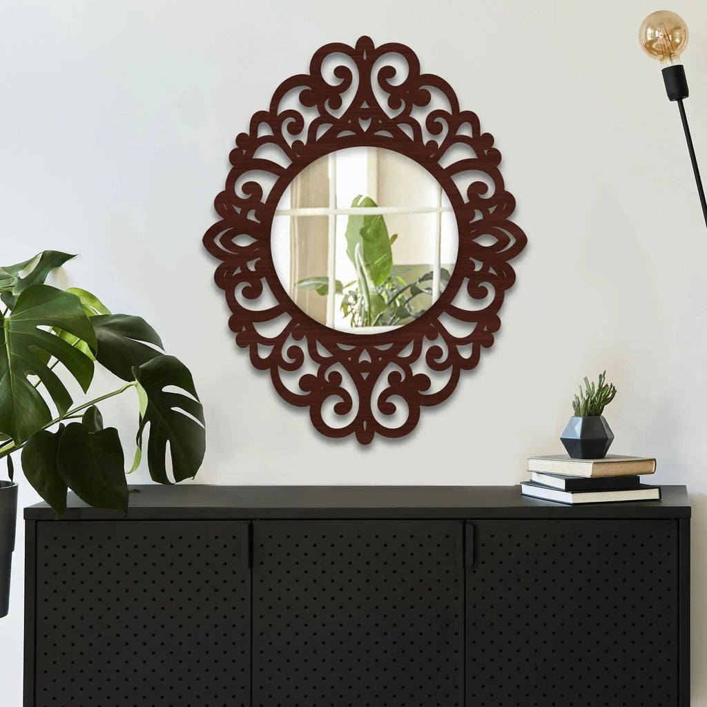 Elegance Beautiful Designer Wooden Frame Wall Mirror - Decor Mantra 