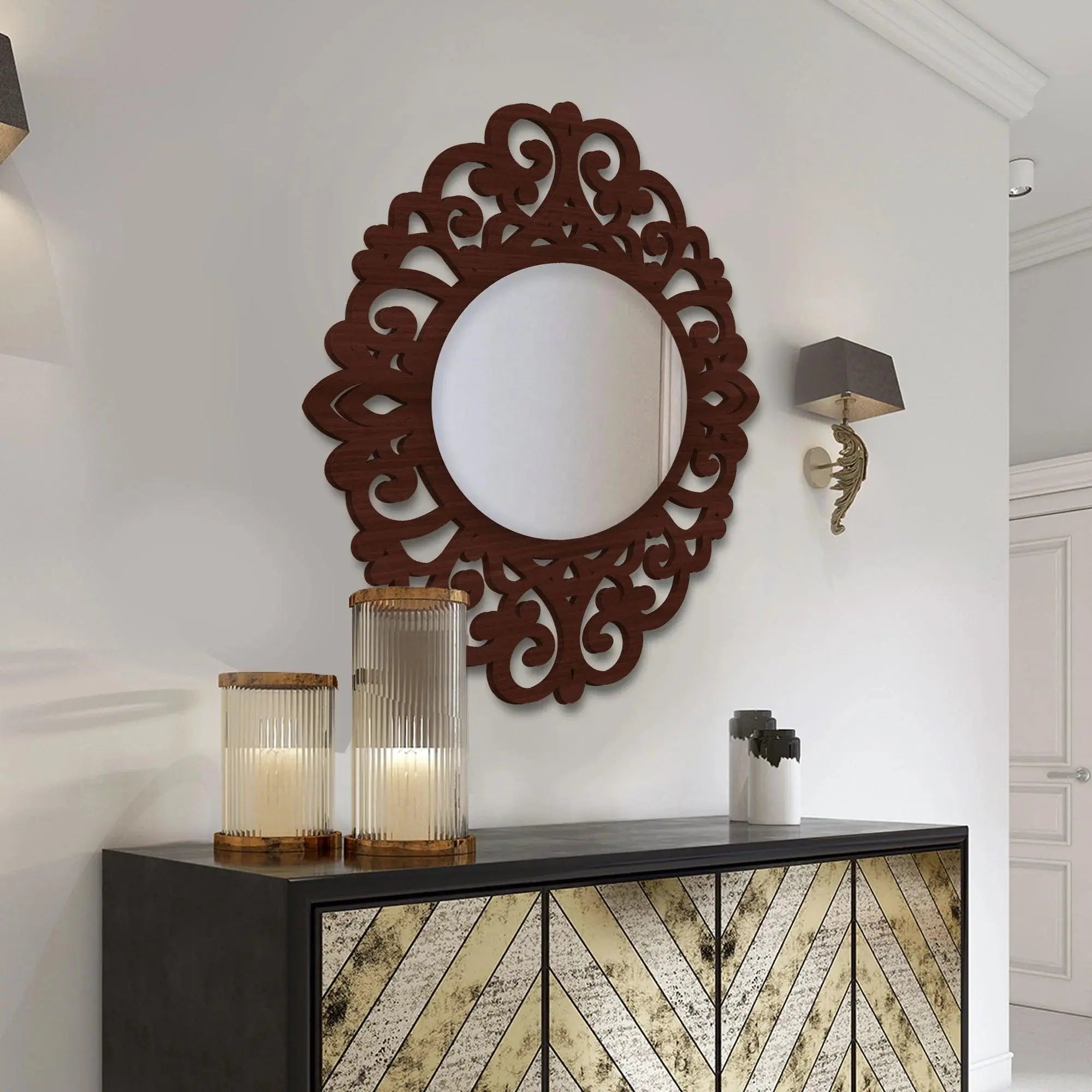 Elegance Beautiful Designer Wooden Frame Wall Mirror - Decor Mantra 