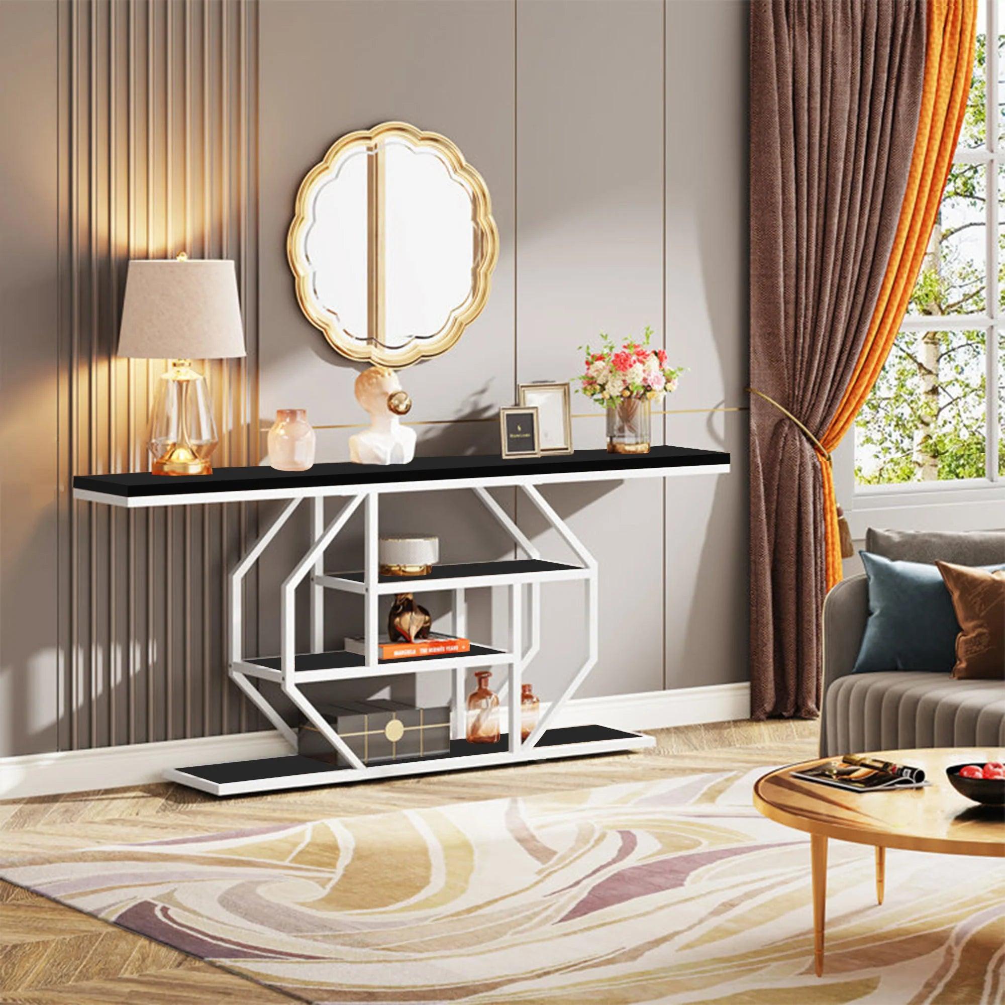 Elegant Look Black White Four Tier Console Table - Decor Mantra 