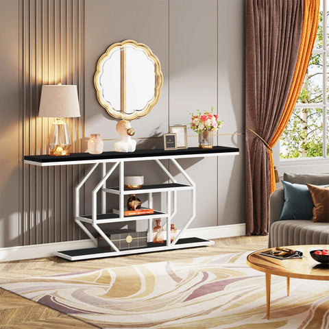 Elegant Look Black White Four Tier Console Table - Decor Mantra 
