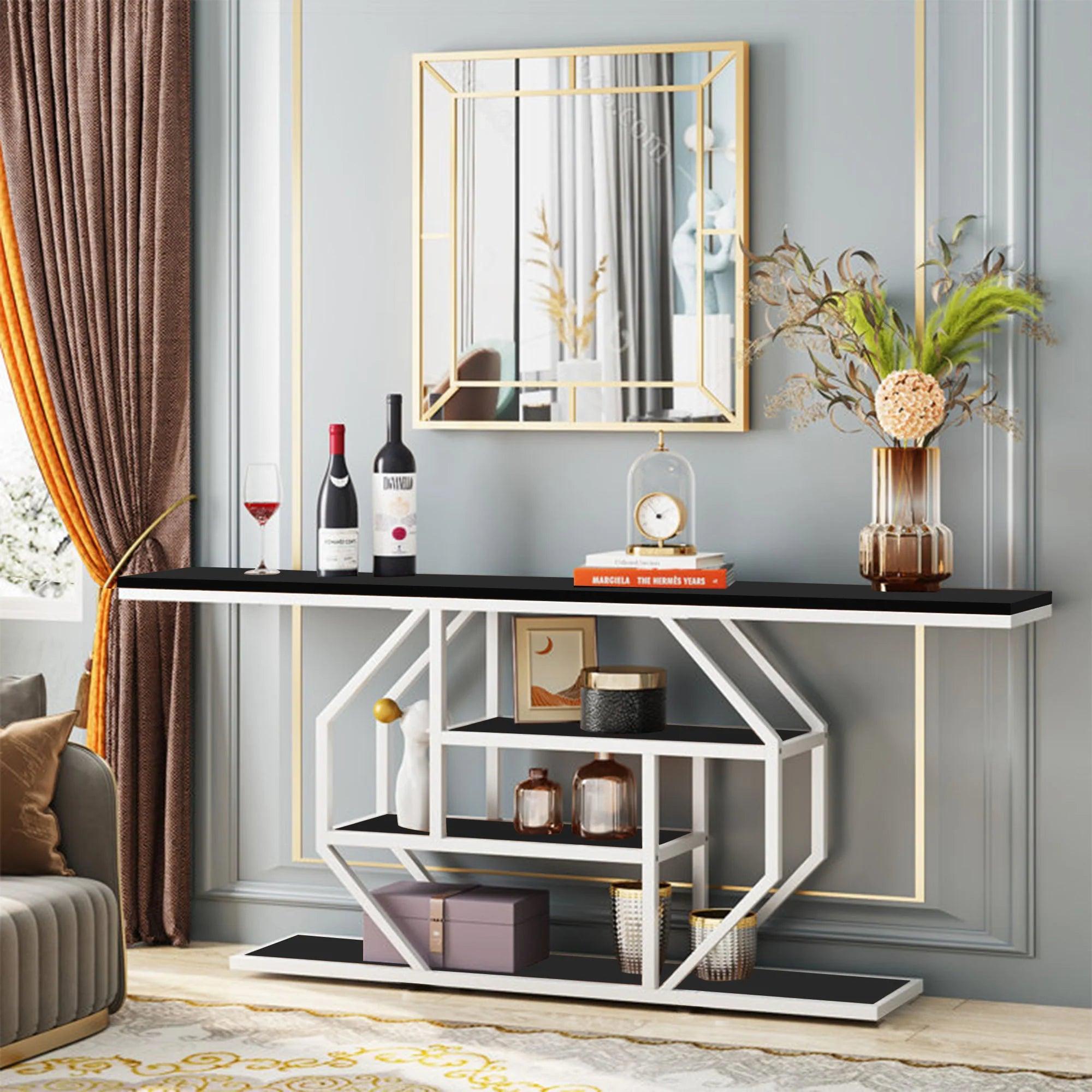 Elegant Look Black White Four Tier Console Table - Decor Mantra 