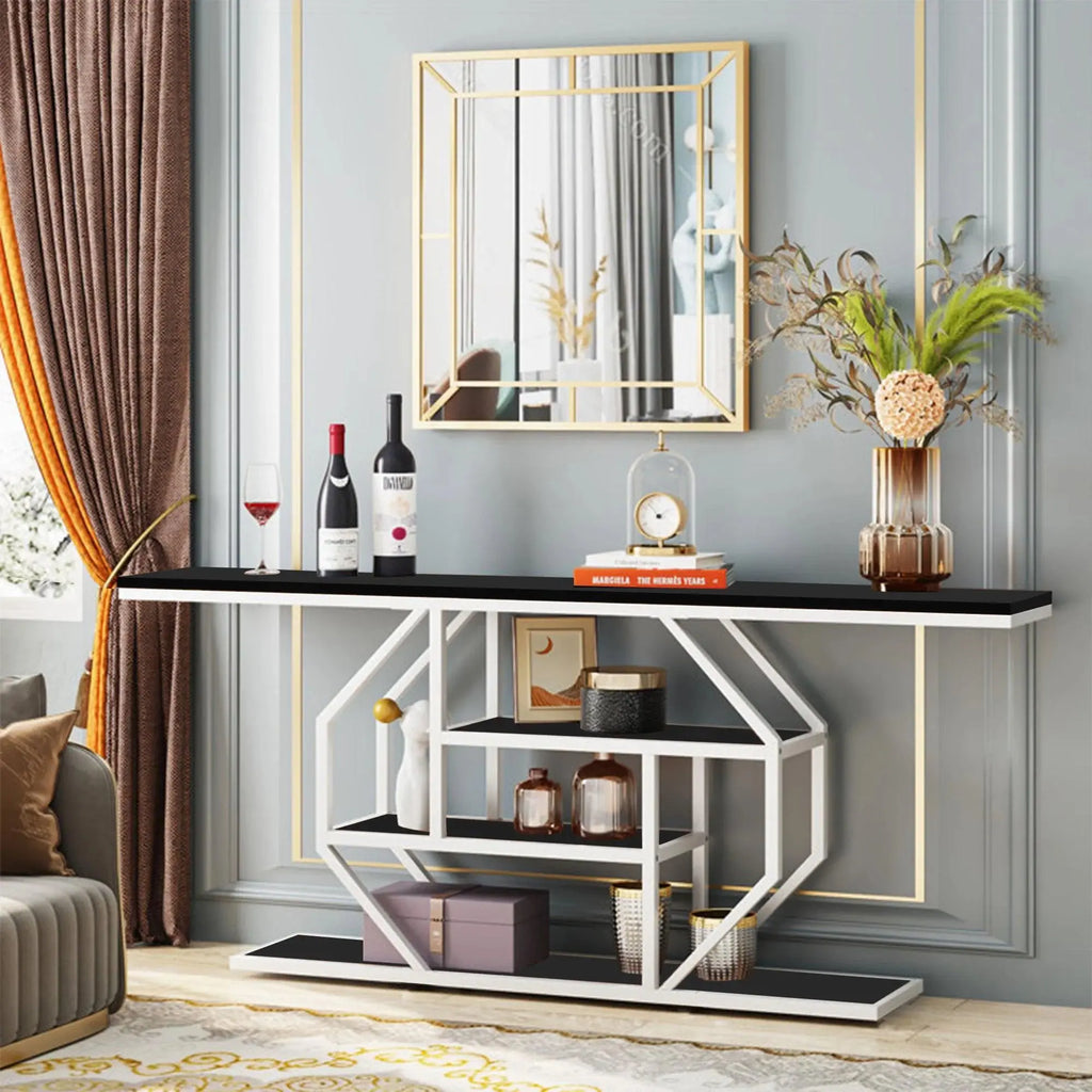 Elegant Look Black White Four Tier Console Table - Decor Mantra 