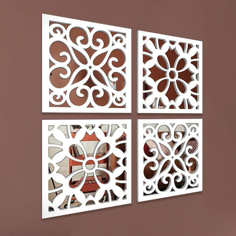 Elite White Mirror Wall Art Set of Four - Decor Mantra 