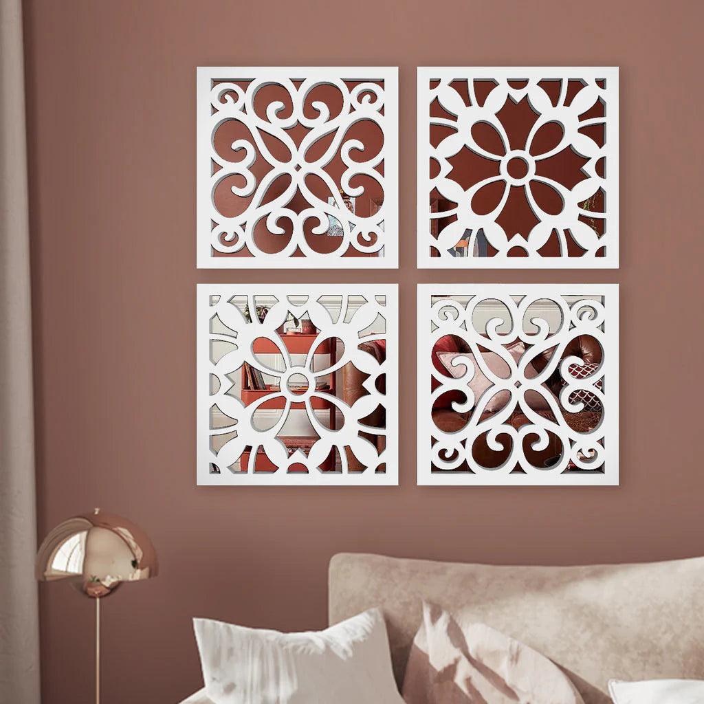 Elite White Mirror Wall Art Set of Four - Decor Mantra 