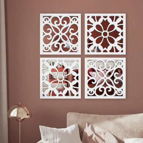 Elite White Mirror Wall Art Set of Four - Decor Mantra 