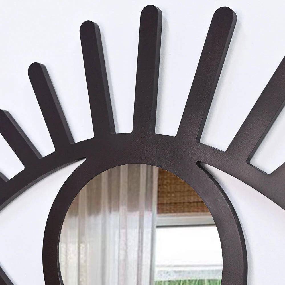 Evil Eye Shaped Crafted with Black Finish Wooden Mirror - Decor Mantra 