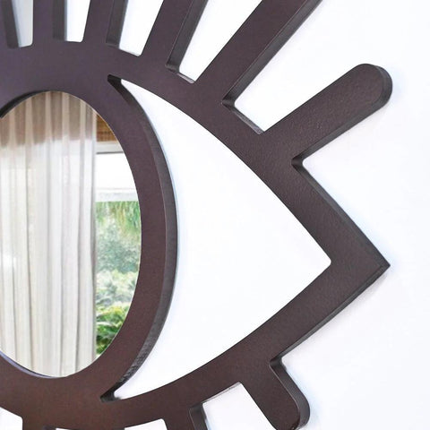 Evil Eye Shaped Crafted with Black Finish Wooden Mirror - Decor Mantra 