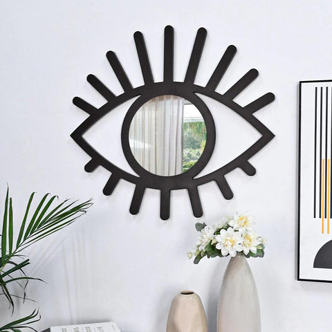 Evil Eye Shaped Crafted with Black Finish Wooden Mirror - Decor Mantra 