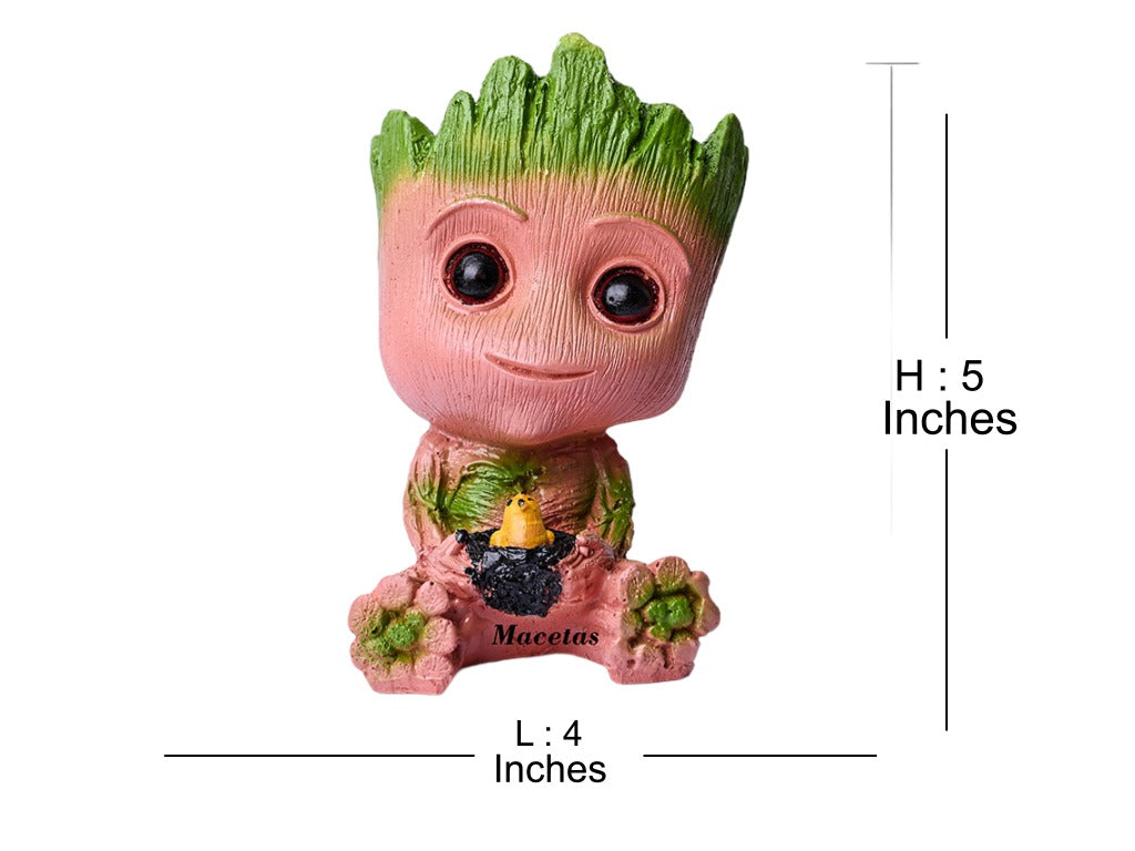 Green Syngonium Live Indoor Plant in Cute Groot Resin Pot