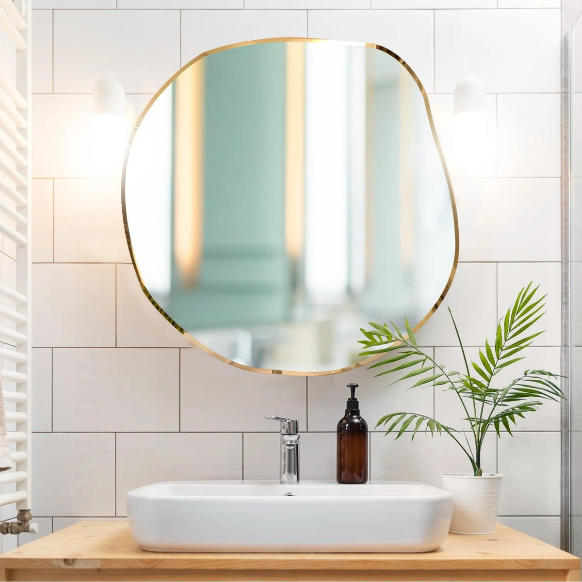 Frameless Beveled Asymmetrical Bathroom Wall Mirror - Decor Mantra 