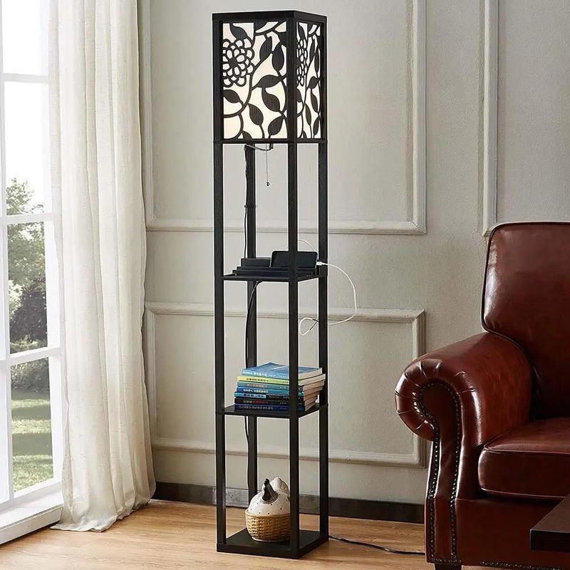Modern Look Wooden Floor Lamp With Shelf For Living Room, Bedroom - Decor Mantra 