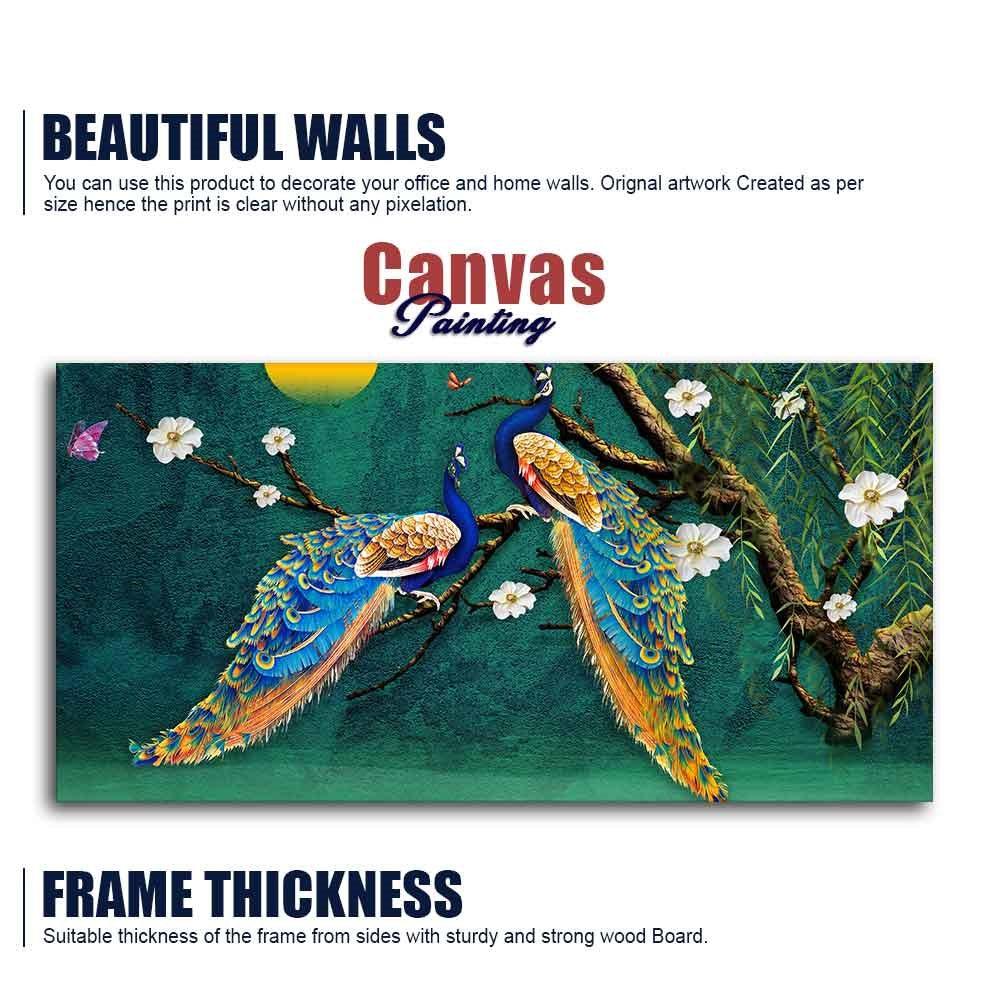 Beautiful Pair of Peacock Canvas Wall Painting - Decor Mantra 