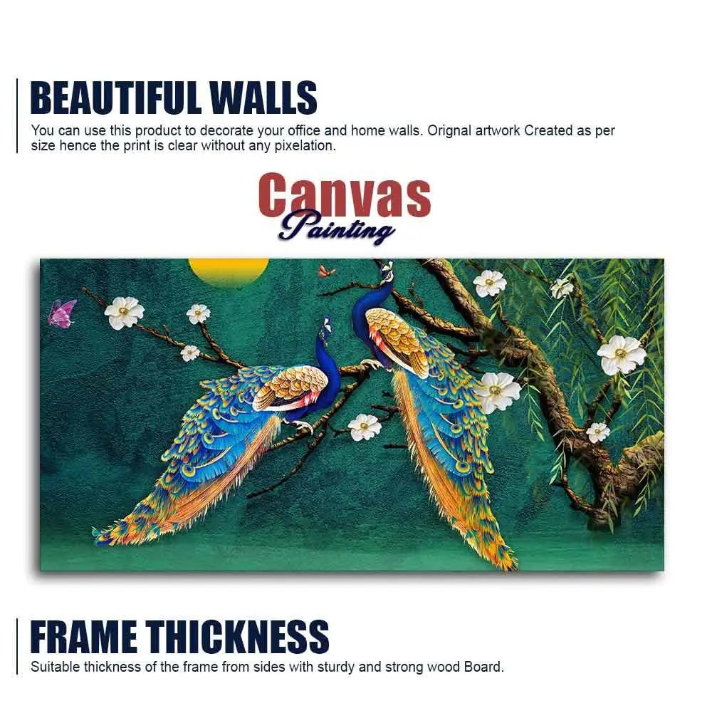 Beautiful Pair of Peacock Canvas Wall Painting - Decor Mantra 