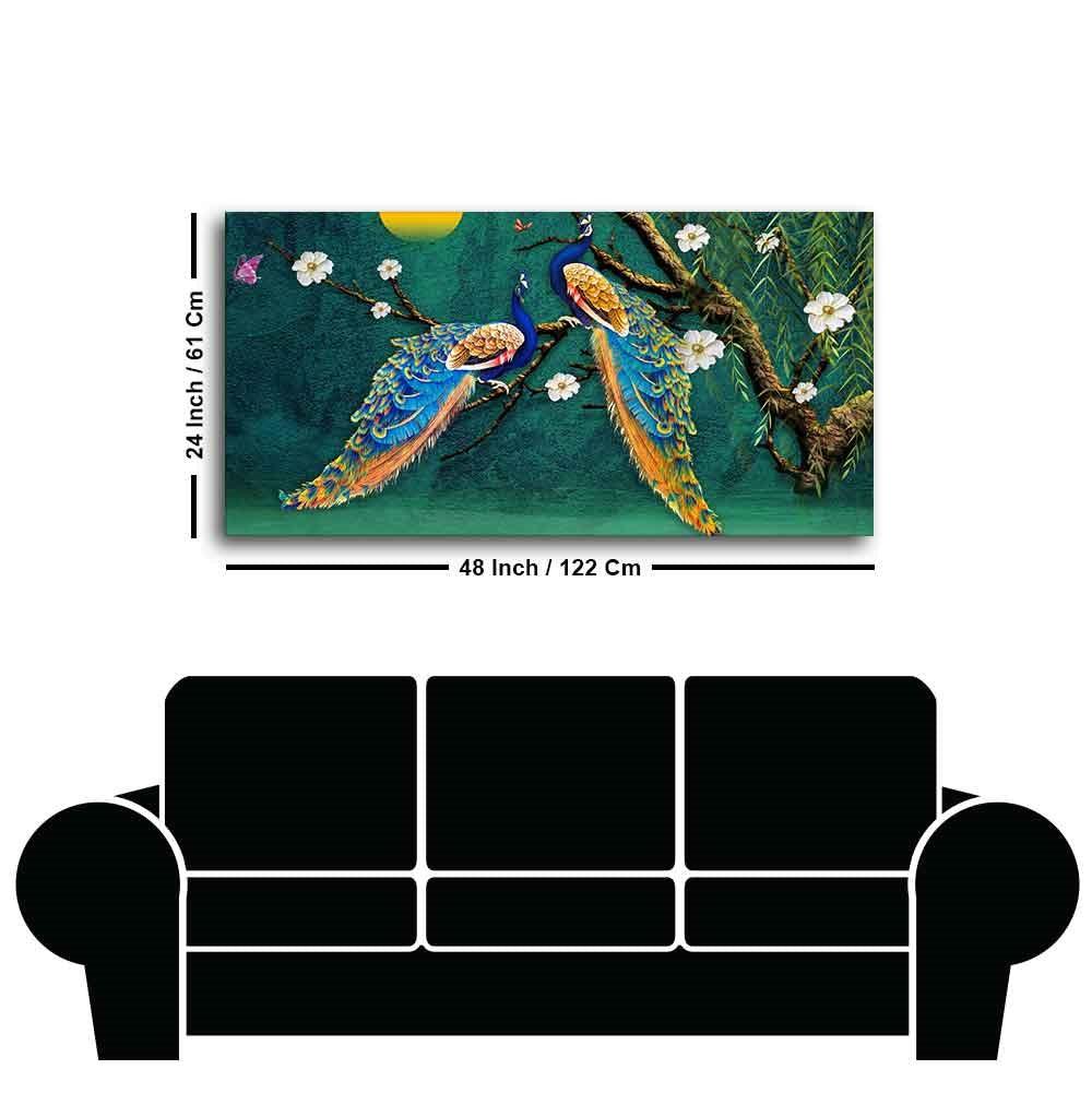 Beautiful Pair of Peacock Canvas Wall Painting - Decor Mantra 