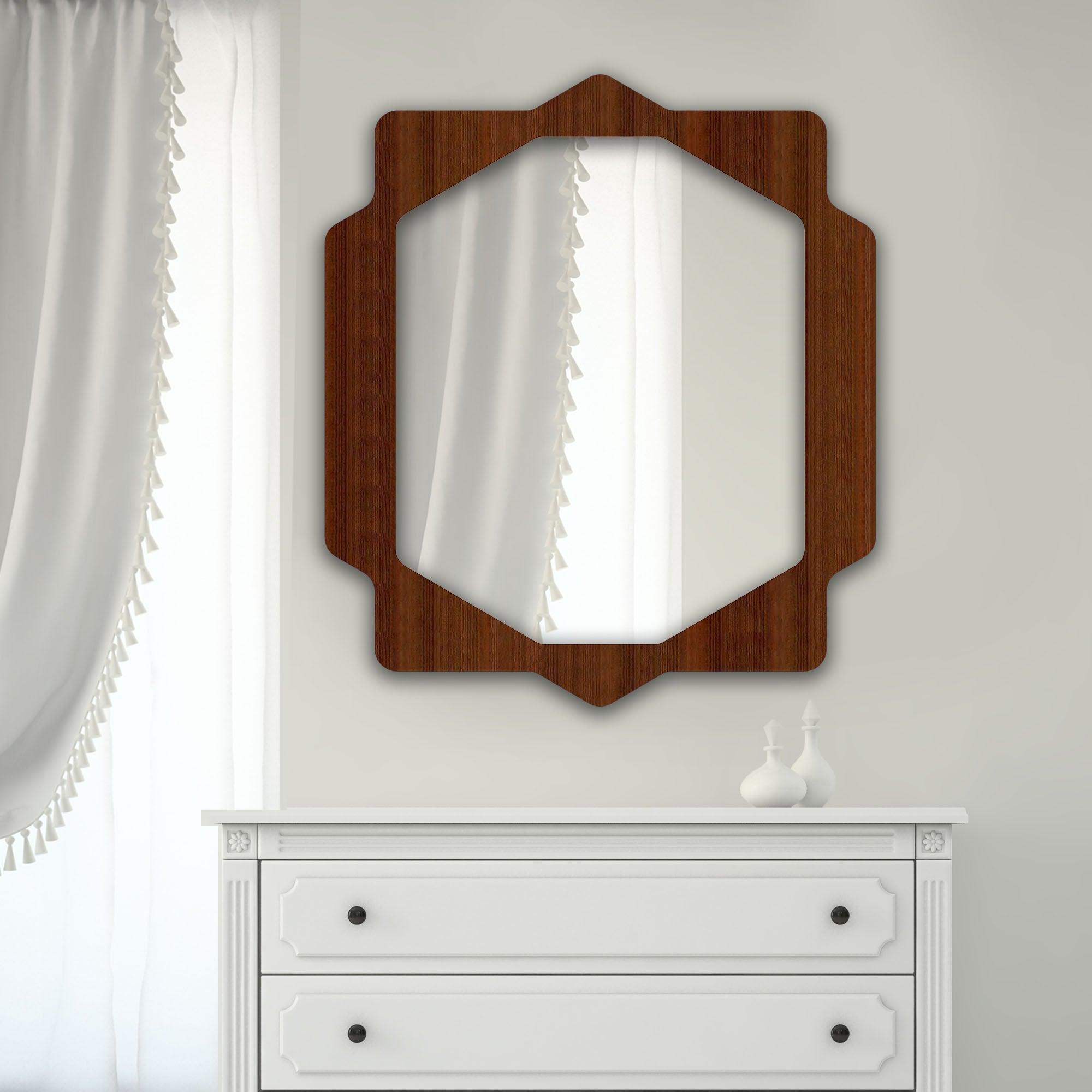 Geometrical Hexagon Shape Decorative Wooden Wall Mirror - Decor Mantra 