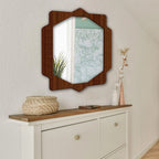 Geometrical Hexagon Shape Decorative Wooden Wall Mirror - Decor Mantra 
