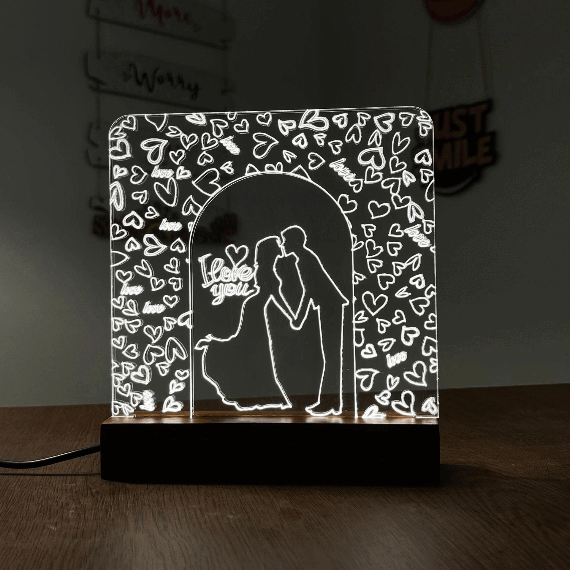 Love Couple Acrylic Night Lamp For Home/Bedroom/Gift - Harshita Craft