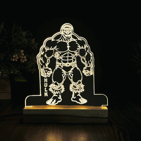 3D Illusion Hulk Night Lamp – Acrylic LED Light with Wooden Base
