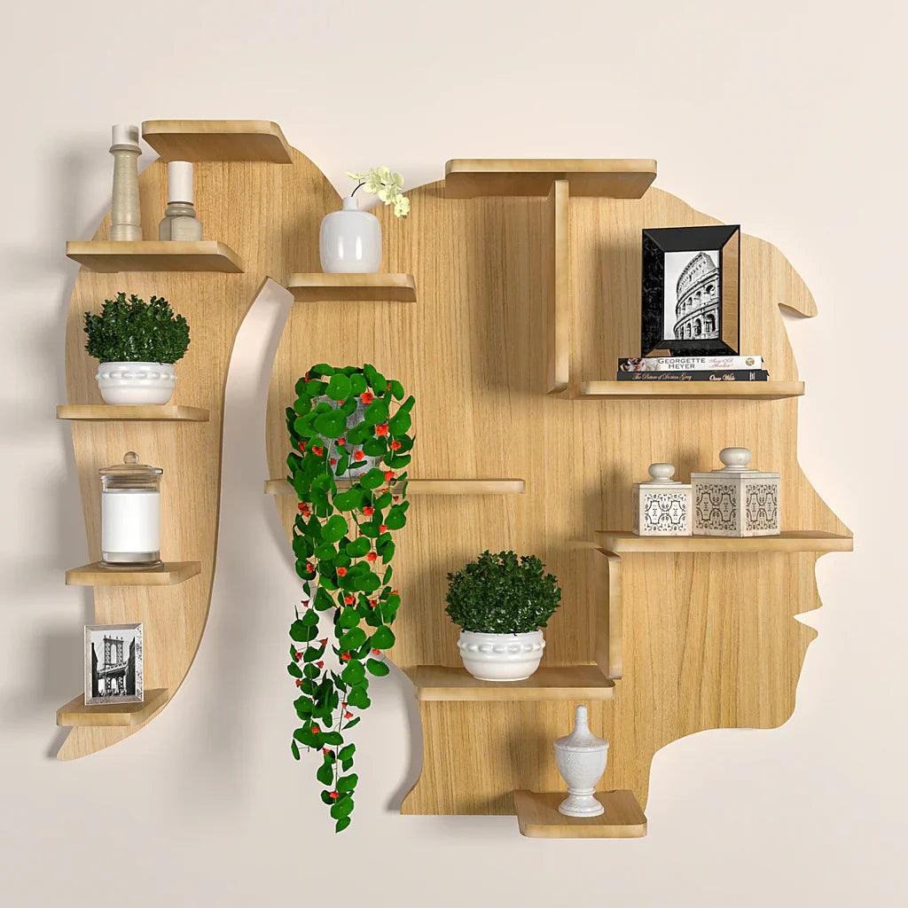 Girl Backlit Designer Wooden Wall Shelf / Book Shelf / Night Light, Light Oak Finish - Decor Mantra 