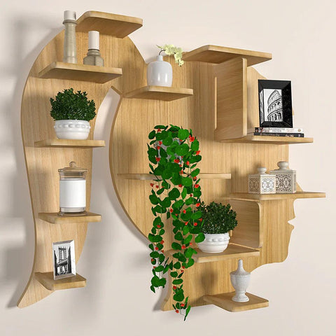 Girl Backlit Designer Wooden Wall Shelf / Book Shelf / Night Light, Light Oak Finish - Decor Mantra 