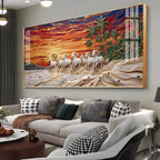 Seven Horses Vastu Glass Finish Horizontal Wall Art