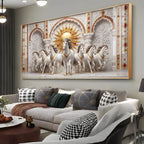 Beautiful White Running Horses Vastu Glass Finish Horizontal Wall Art