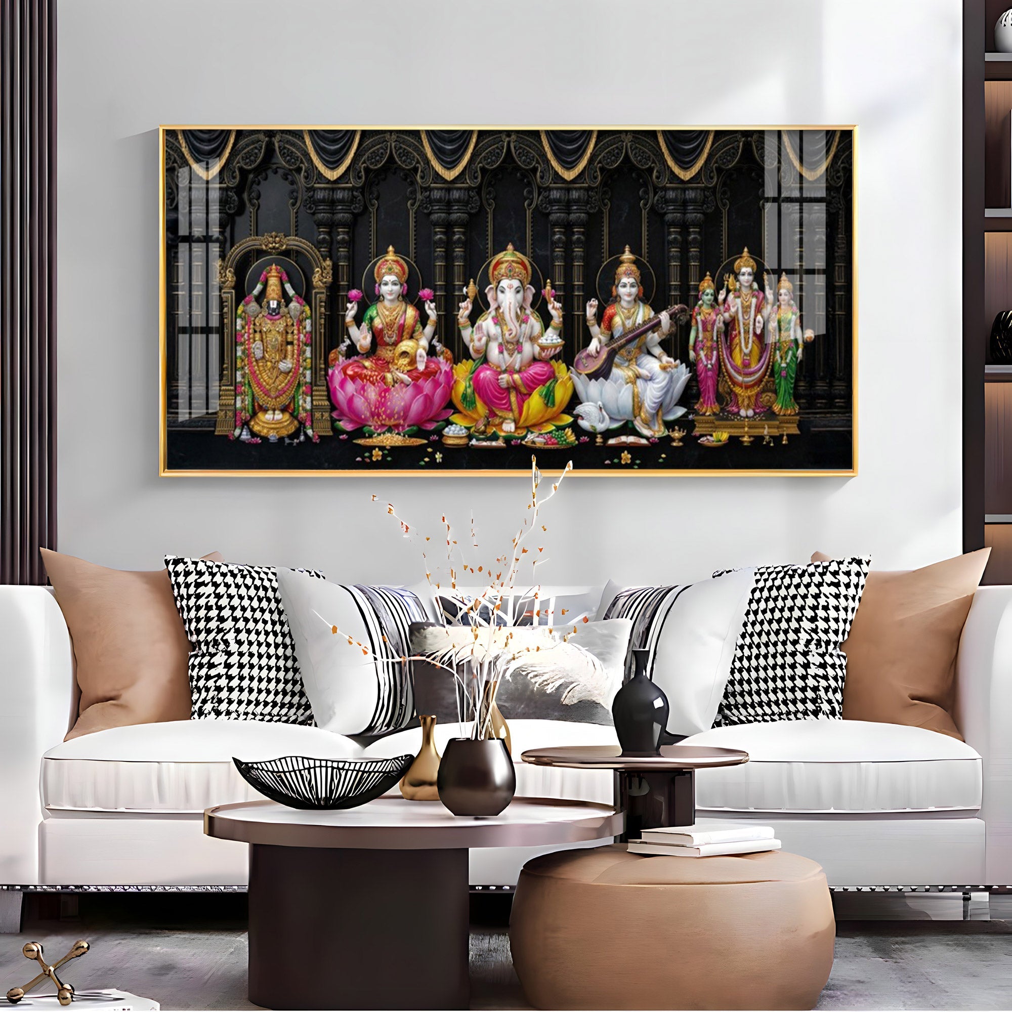 Venkateswara, Lakshmi, Ganesha, Saraswati & Murugan Premium Acrylic Horizontal Wall Art